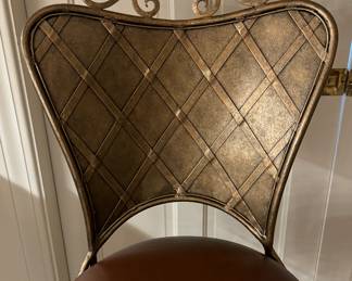 Set of 4 Ornate Leather Upholstered Swivel Bar Stools. Photo 2 of 6.