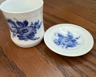 Royal Copenhagen Flow Blue Dish & Small Glass. Photo 1 of 2.