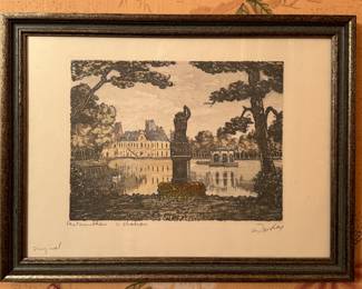 "Château de Fontainebleau" Original Etching Signed By Artist. Photo 1 of 3.
