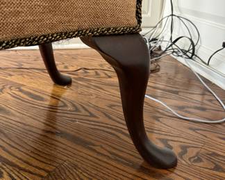 Vintage Suede Upholstered Wing Back Chair With Pad Feet. Photo 5 of 5.