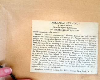 "Arkansas Evening," Original Lithograph Signed By Artist Thomas Hart Benton. Photo 2 of 3.