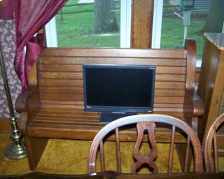 CHURCH PEW & SMALL FLAT-SCREEN