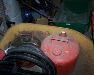 GAS CANS & WHEEL BARROW
