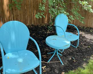 Retro metal chairs and table 