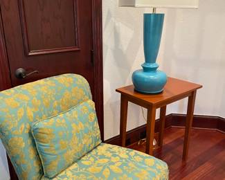 Side chair with side table and lamp