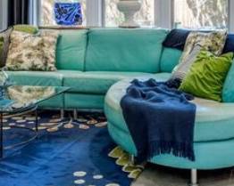 Large leather teal couch 