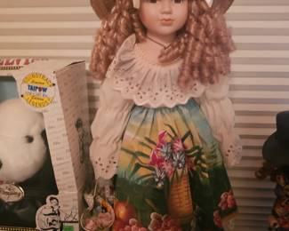 Vintage Porcelain Doll With Hand Painted Dress 23" Tall Anco Shoulder Doll 2000