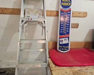 Aluminum Ladder & “Chew Mail Pouch Tobacco” Advertisement Thermometer