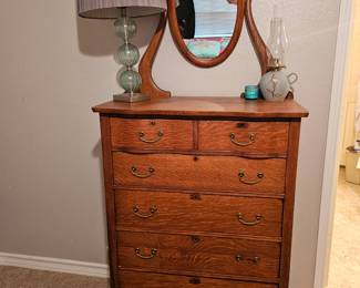 Antique Wooden Chest of Drawers with Mirror