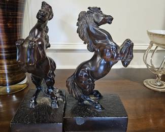 Rearing Horse Bookends • Austin Sculpture • Bronze Stallion Bookend Set by Alexsander Danel (1996) • Western Home Decor