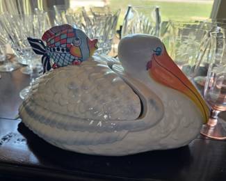 Ceramic Pelican Covered Dish