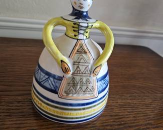 Vintage Spain Bell Lady La Menora Talavera Ceramic Pottery Terra Cotta Artesania