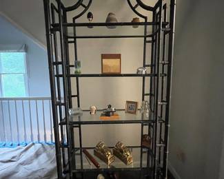 Heavy metal and glass bamboo inspired black display shelf