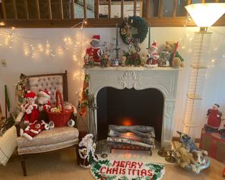 MERRY CHRISTMAS!!! Fine Gallery's MARBLE Fireplace with Mantel. Vintage Crackling Logs