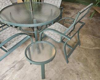 Glass Patio Table with 4 Chairs/Umbrella, Side Table