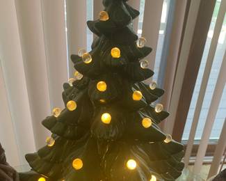 Vintage Ceramic Christmas Tree 19.5" With Clear Bulbs