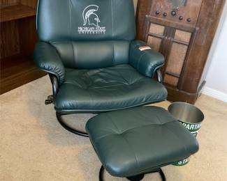 Michigan State Green Leather Chair