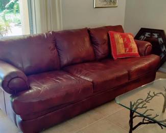 GENUINE LEATHER SOFA - BURGUNDY