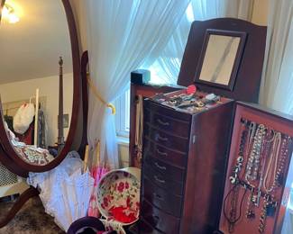 Dressing Mirror; Jewelry Armoire; Vintage Hats