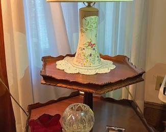 Beleek Table Lamp on 2 Tier MCM Table