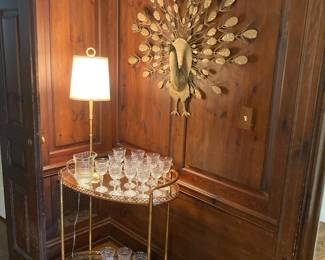 Decorative Peacock Artwork & Bar Cart