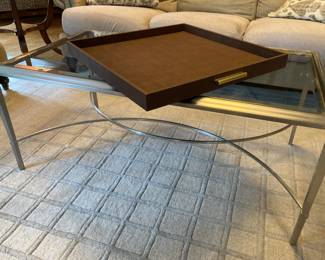 Conversation Table w/Beveled Glass Top & Bar/Serving Tray
