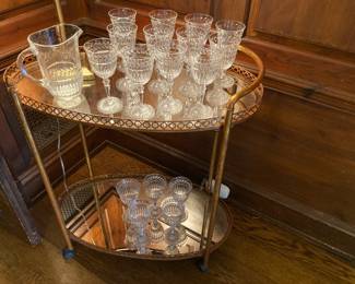 Oval Bar Cart& Assorted Glassware