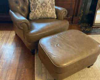 ETHAN ALLEN Leather Arm Chair & Ottoman