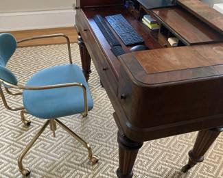Turquoise Lenox Swivel Arm Chair &. Desk
