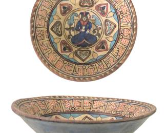 Persian Nishapur Hand Painted Glazed Pottery Bowl 