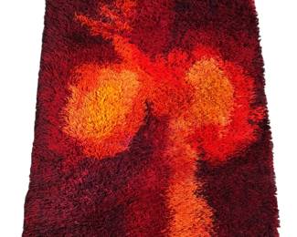 Vintage Ege Rya Abstract Wool Shag Rug / Tapestry
