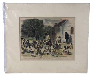 Harper's Weekly Original Hand Colored Engraving, "Feeding Negro Children, Hilton Head"