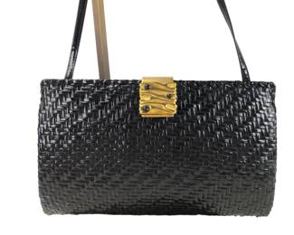 Vintage Rodo Black Wicker Crossbody Evening Bag (Made In Italy)