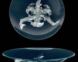 1996 Arthur Court Glass Centerpiece Bowl With Polished Aluminum Fish Base 