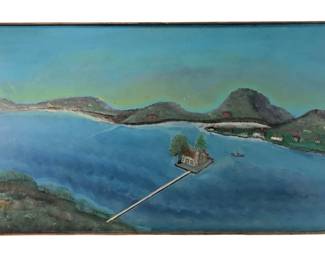River Landscape Acrylic On Board Painting, Signed Bruno Del Favero (1910-1995)