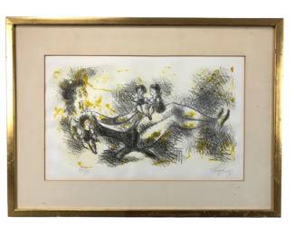 1967 Signed Limited Edition Lithograph, "Happy Mother" By Chaim Gross (1904-1991)