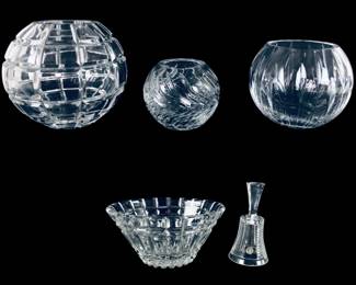 Collection Of Cut Crystal Rose Bowls, Dinner Bell & ACC Poland Lead Crystal Dish