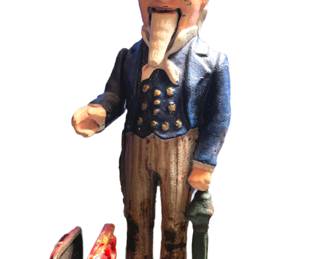 Uncle Sam cast iron coin bank. Missing bottom 