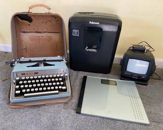 Vintage Typewriter Vintage Black White Portable TV Weight Scale  Fellowes Paper Shredder