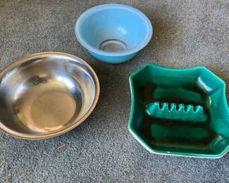 Vintage Ashtray Silver Tone Bowl Vintage Pyrex Clear Bottom Bowl