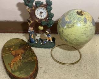 Golf Clock Globe And Wooden Painted Plaque
