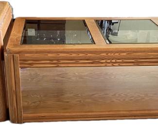 Wooden Coffee Table End Table With Glass Top Set