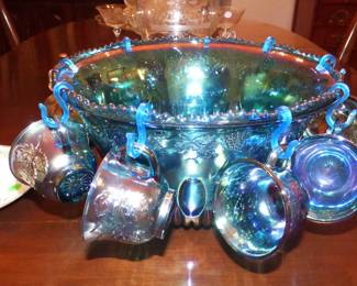 Indiana Glass "Harvest Grape" Amethyst Punch Bowl with cups
