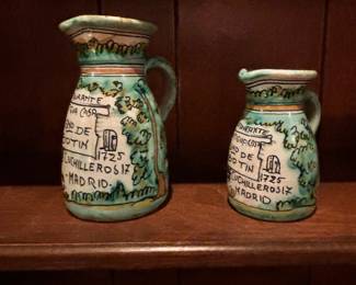 Vintage casa botin madrid spain hand painted majolica pottery pitchers