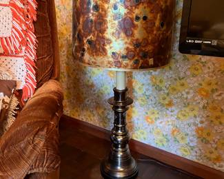 Large tabletop brass lamp with custom lamp shade