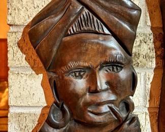 Wooden carved wall hanging statue MCM art