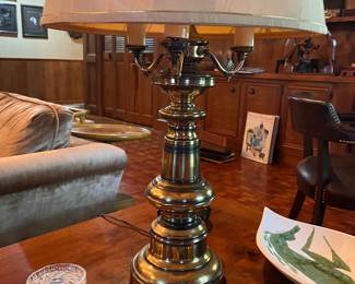4-bulb brass lamp with cream lamp shade
