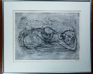 Reclining Girl With Cat Etching - Johnny Friedlaender