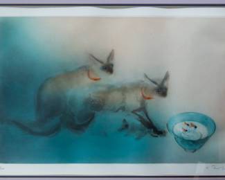 Le Chats - Aquatint Lithograph - Kaiko Moti