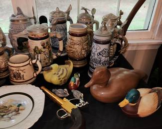 Steins and duck collectibles